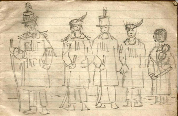 Drawing of Charney Bassett Mummers 1860