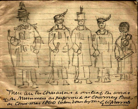 Sketch of Mummers at Charney Bassett, Berks., 1860